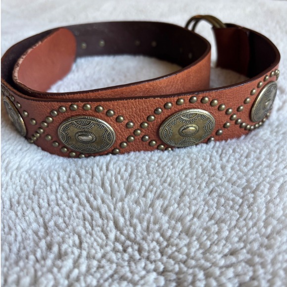 Unbranded Accessories - Womens Brown Genuine Leather Western Studded Medallion O-Ring Belt Size M